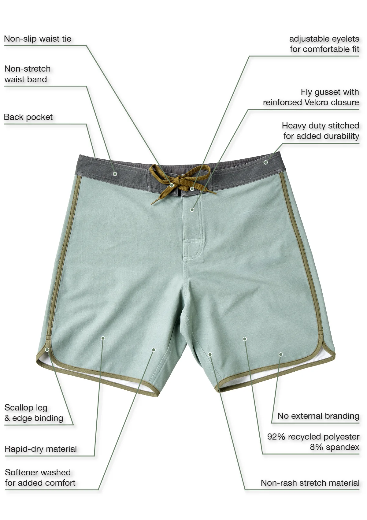 Sage Washed Scallop Boardshort - Image 6