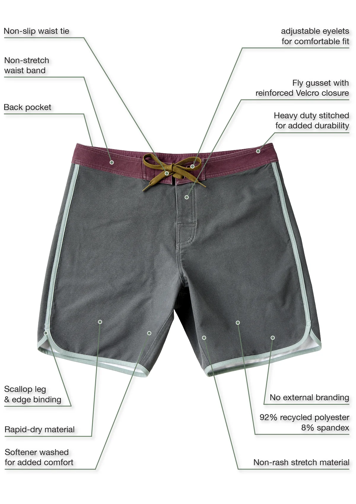 (Last Chance) Dark Grey Washed Scallop Boardshort - Image 6