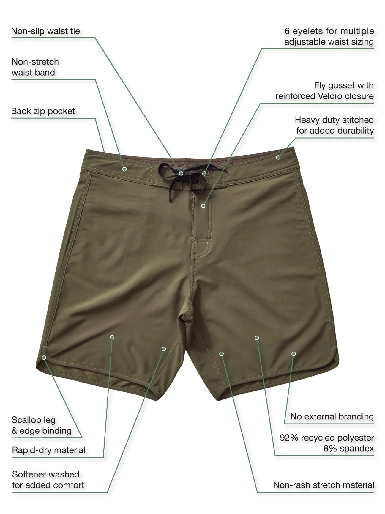 Olive-Scallop Boardshort - Image 4