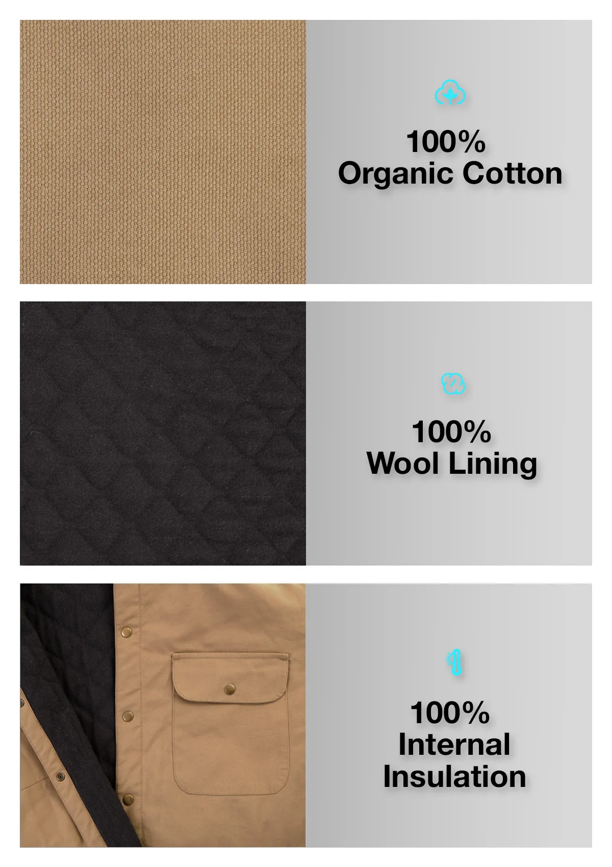 Organic Cotton / Wool Insulated Jacket - Tan - Image 5