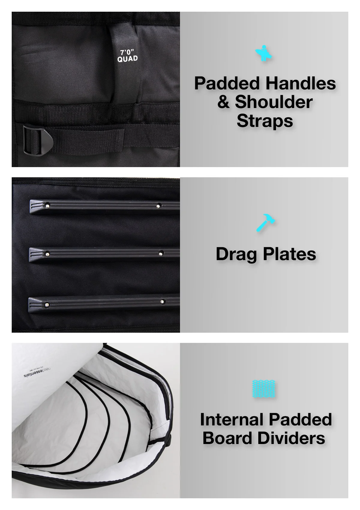 Quad Travel Board Bag 6'4" | 7'0 | 8'0 - Image 5
